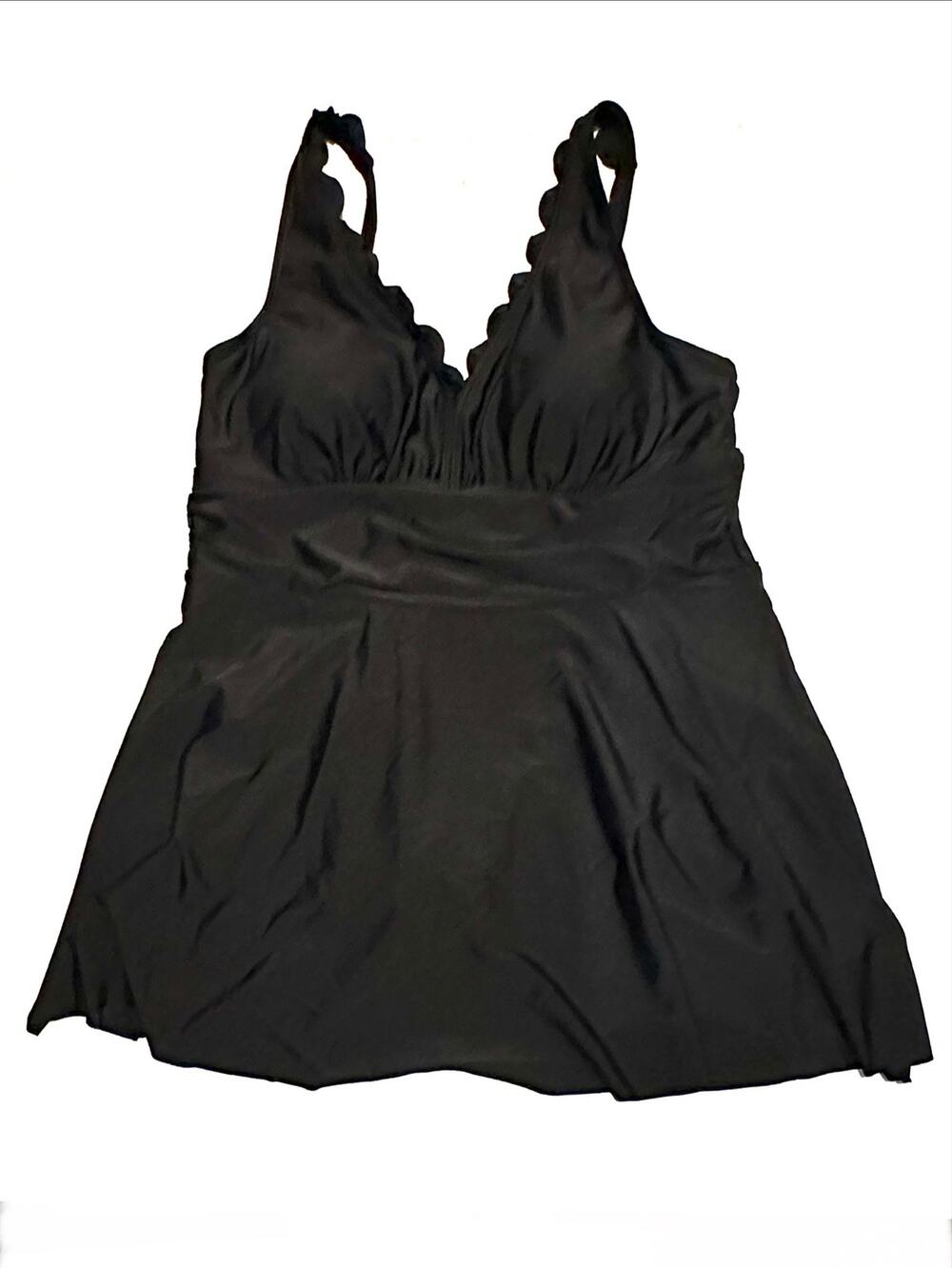 Charmo Black Swim Dress 1X One Piece Ruffle V Neck Tummy Control Plus Size